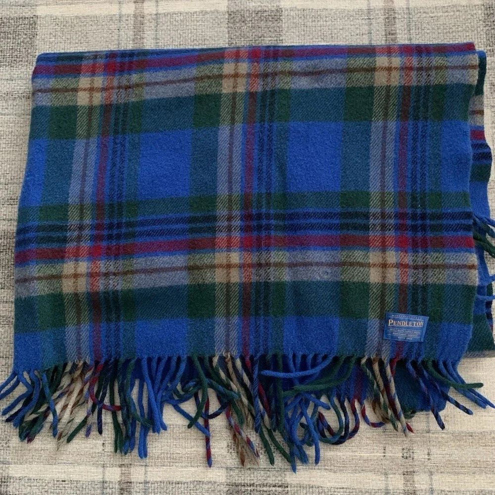 Vtg Pendleton Wool Blanket Throw Plaid Fringe Made In USA